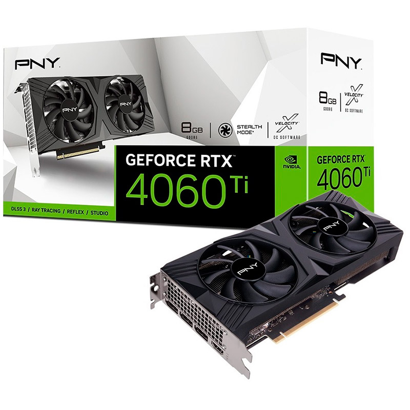 фото Видеокарта pny geforce rtx 4060 ti 8gb verto 2fan 2310mhz pci-e 4.0 18000mhz 128-bit hdmi 3xdp vcg4060t8dfxpb1