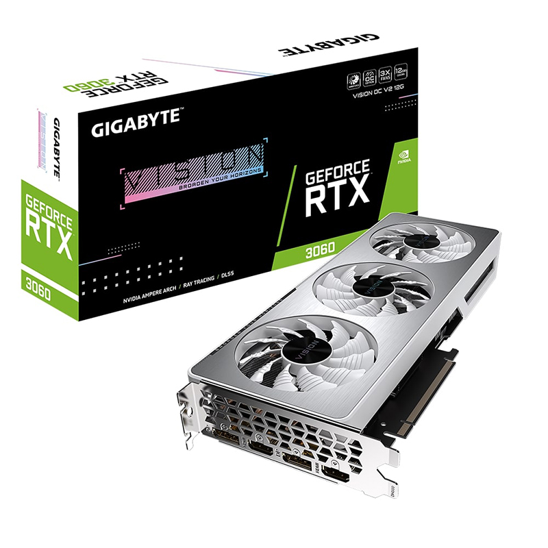 фото Видеокарта gigabyte nvidia geforce rtx 3060 1837mhz pci-e 4.0 12288mb 15000mhz 192-bit hdmix2 2xdp gv-n3060vision ocv2-12gd