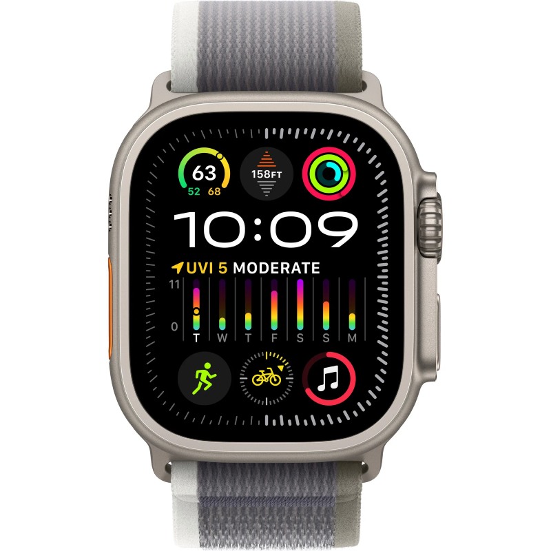 фото Умные часы apple watch ultra 2 gps + cellular 49mm titanium case with green-grey trail loop - m/l mrf43 / mrfp3