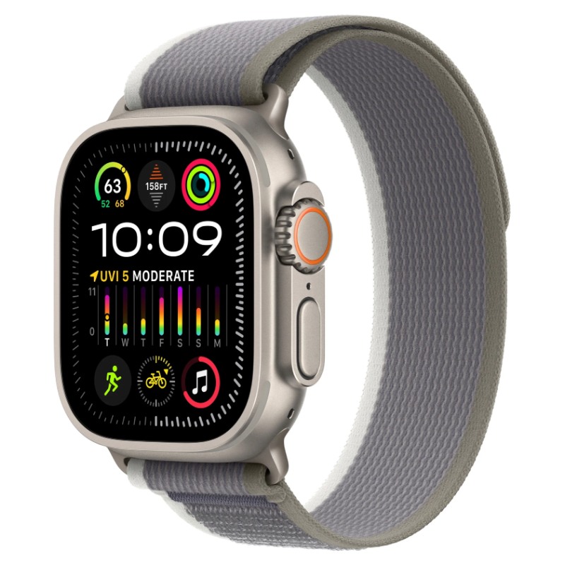 фото Умные часы apple watch ultra 2 gps + cellular 49mm titanium case with green-grey trail loop - m/l mrf43 / mrfp3