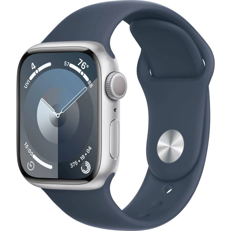   APPLE Watch Series 9 GPS 45mm Silver Aluminium Case with Storm Blue Sport Band - S/M MR9D3