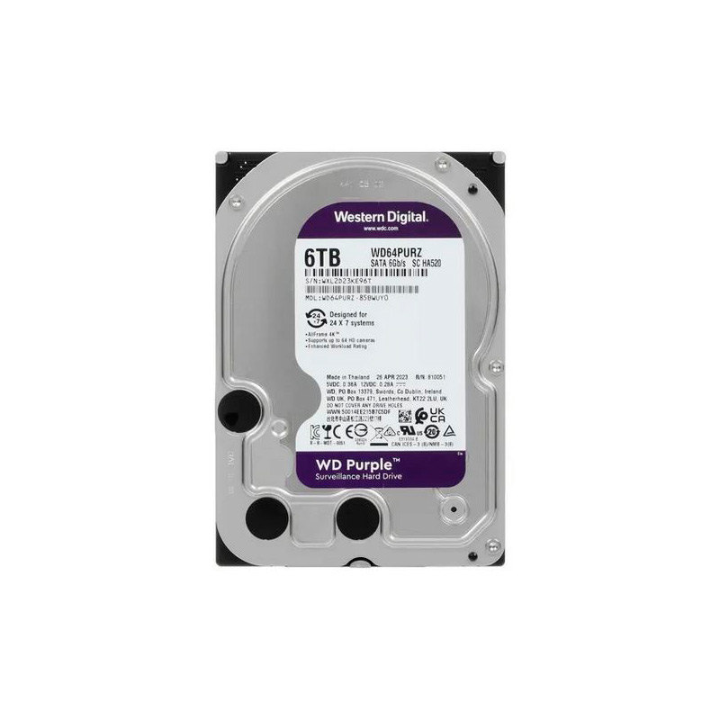 Жесткий диск Western Digital Surveillance Purple 6Tb WD64PURZ жесткий диск western digital 12tb purple wd121purp