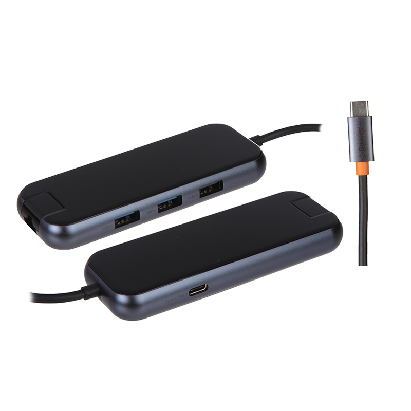 Хаб USB Baseus AcmeJoy 5-Port Type-C - 2xUSB3.0 + USB2.0 +RJ45 Dark Grey WKJZ010113
