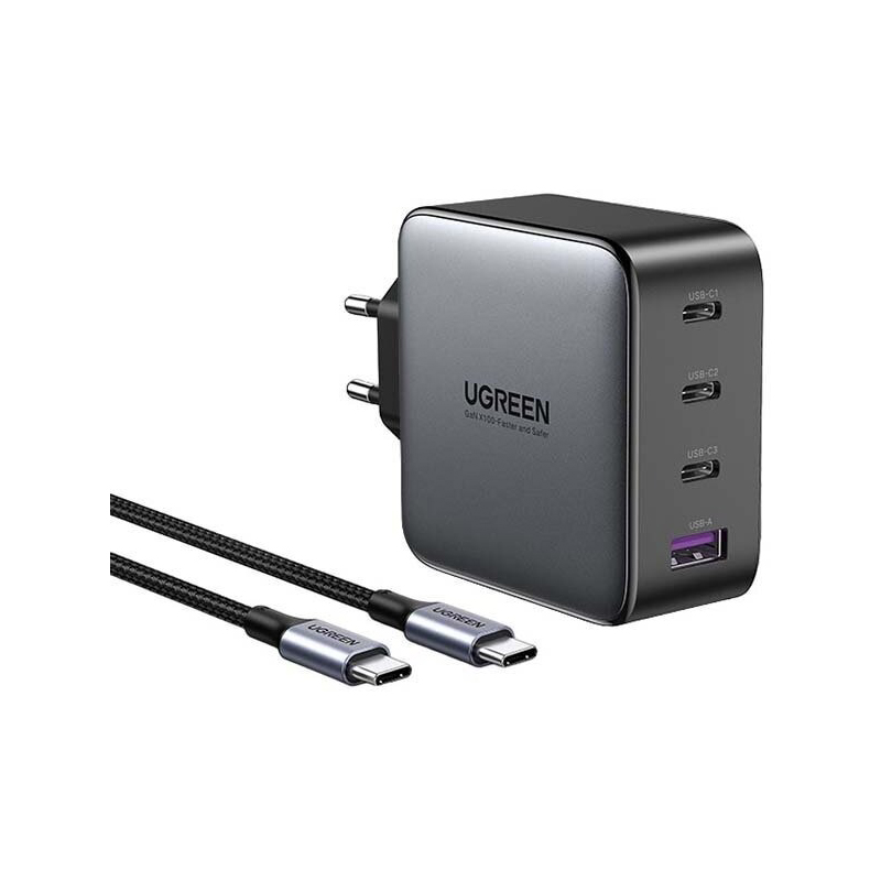 Зарядное устройство Ugreen CD226 USB-A+3xUSB-C 100W GaN Fast Charger Space + Cable USB Type-C Grey 90575 дата кабель baseus crystal shine series fast charging type c type c 100w 1 2 м purple