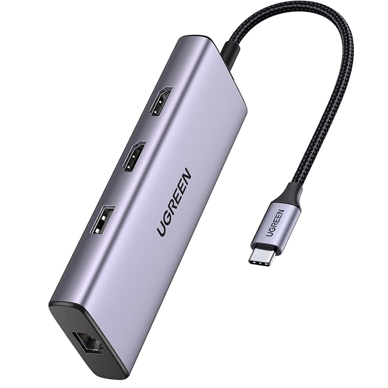  Ugreen CM490 USB-C - 2xUSB 3.0+1xUSB 2.0+2xHDMI+RJ45(1000M)+SD+TF+PD Grey 90119