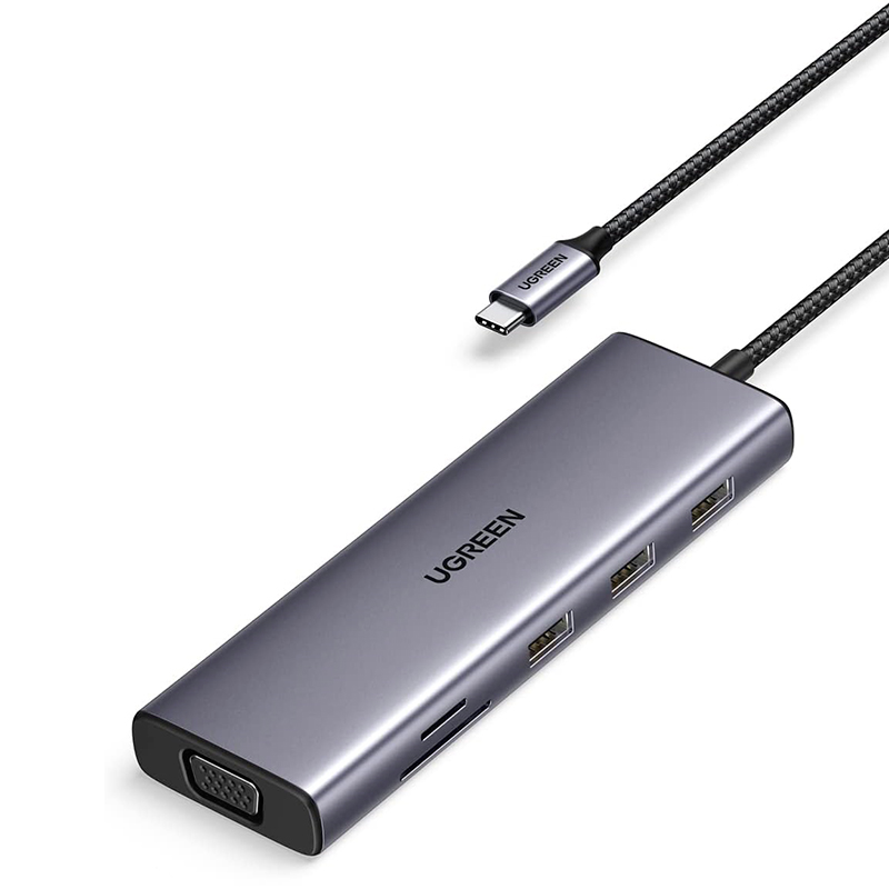 

Конвертер Ugreen CM498 USB-C - 3xUSB 3.0 A+HDMI+VGA+RJ45 Gigabit+SD/TF+AUX3.5mm+PD Grey 15601, CM498