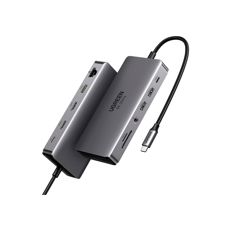 Хаб USB Ugreen CM681 Revodok 11-in-1 USB C Hub Dual HDMI Grey 15965 хаб ugreen cm681 15965 revodok 11 in 1 usb c hub dual hdmi цвет серый