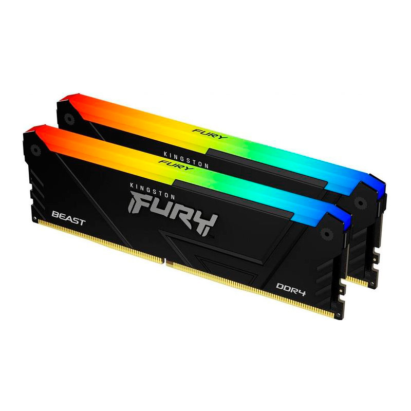 Модуль памяти Kingston Fury Beast Black RGB DDR4 DIMM 3200Mhz PC25600 CL16 - 32Gb Kit (2x16Gb) KF432C16BB12AK2/32 оперативная память kingston ddr4 16gb 2x8gb 4000mhz fury renegade black kf440c19rb2k2 16