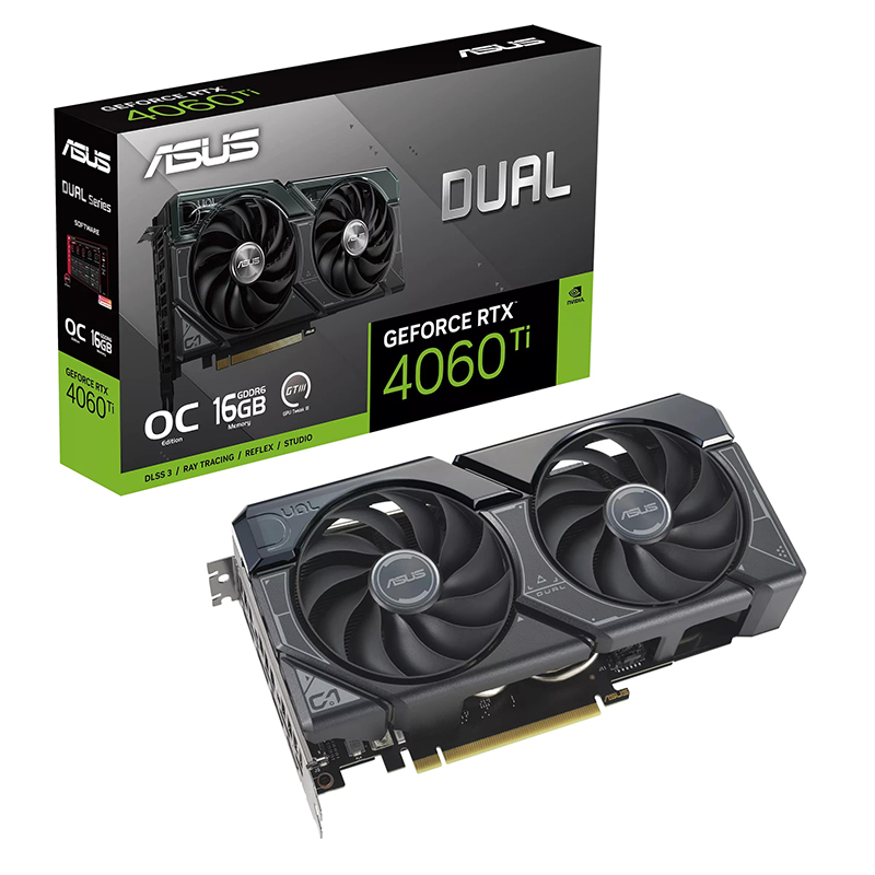 фото Видеокарта asus geforce rtx 4060ti 2595mhz pci-e 4.0 16384mb 18000mhz 128 bit hdmi 3xdp dual-rtx4060ti-o16g