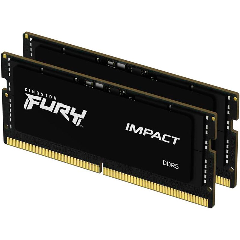 Модуль памяти Kingston Fury Impact Black DDR5 SO-DIMM 6400MHz PC-48000 CL38 - 32Gb (2х16Gb) KF564S38IBK2-32 модуль памяти dimm 32gb 2х16gb ddr5 pc49600 6200mhz patriot venom black pvv532g620c40k