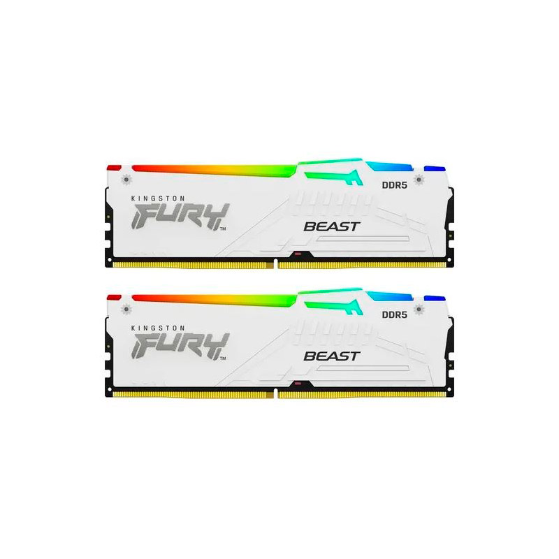 Модуль памяти Kingston Fury Beast White RGB DDR5 DIMM 5600MHz PC-41600 CL40 - 64Gb (2х32Gb) KF552C40BWAK2-64 модуль памяти kingston fury beast black ddr5 dimm 5200mhz pc 41600 cl40 64gb kit 2x32gb kf552c40bbk2 64