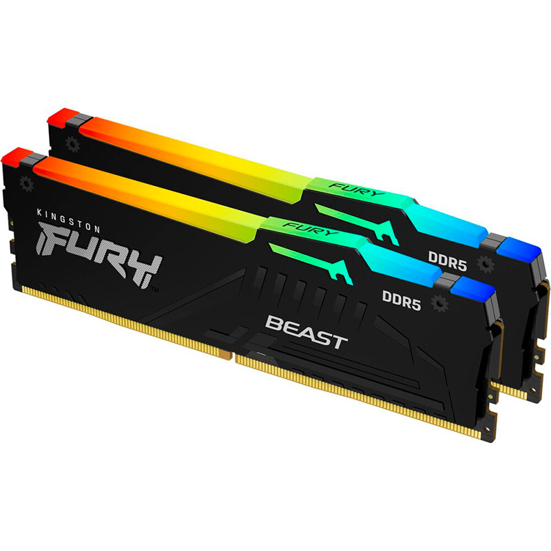 Модуль памяти Kingston Fury Beast RGB DDR5 DIMM 5600MHz PC-41600 CL40 - 64Gb (2х32Gb) KF552C40BBAK2-64 kingston ddr5 32gb 2x16gb 5200mhz pc 41600 fury beast rgb kf552c40bbak2 32 kf552c40bbak2 32