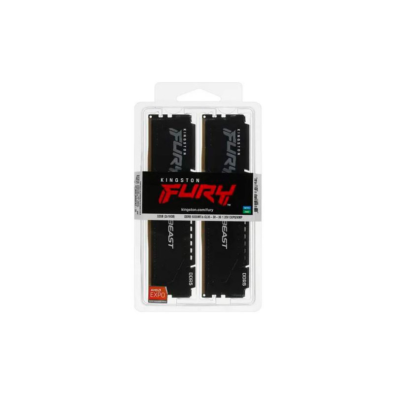 фото Модуль памяти kingston fury beast black expo ddr5 dimm 6000mhz pc-48000 cl36 - 32gb (2х16gb) kf560c36bbek2-32