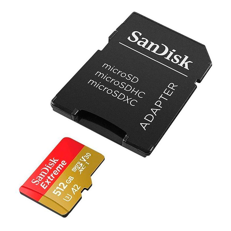 Карта памяти 512Gb - SanDisk MicroSD A2 V30 UHS-I Class 3 SDSQXAV-512G-GN6MA с переходником под SD