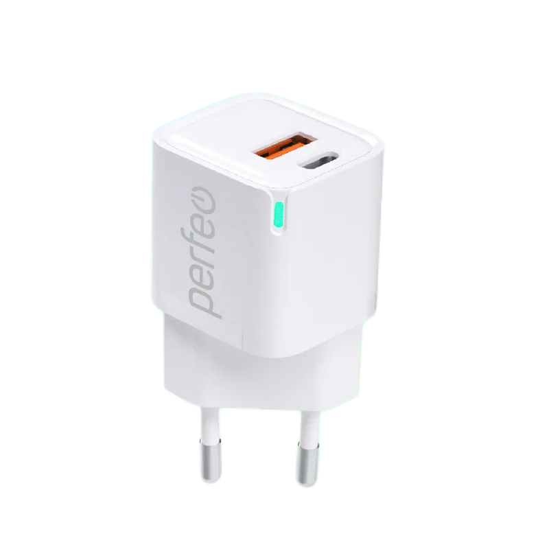 фото Зарядное устройство perfeo usb-a + type-c 20w white i4652