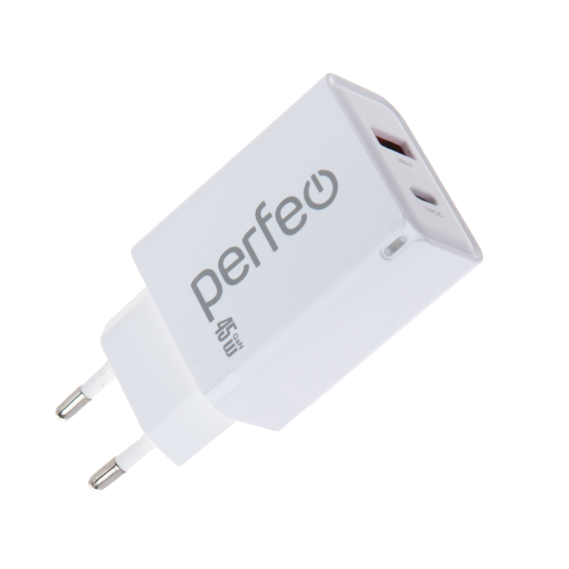 Зарядное устройство Perfeo USB-A + Type-C 45W White I4654