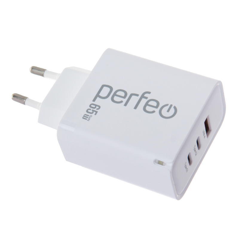 Зарядное устройство Perfeo USB-A + 2xType-C 65W White I4655 флешка perfeo c06 8гб white pf c06w008