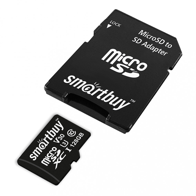 фото Карта памяти 128gb - smartbuy microsd class 10 uhs-i u3 sb128gbsdu3-01 с адаптером sd