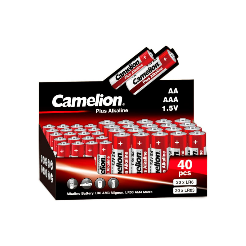 Батарейка АА/ААА - Camelion Plus Alkaline 20LR6 + 20LR03-CB (40 штук) батарейка алкалиновая camelion plus alkaline lr03 hp12 aaa 12 шт