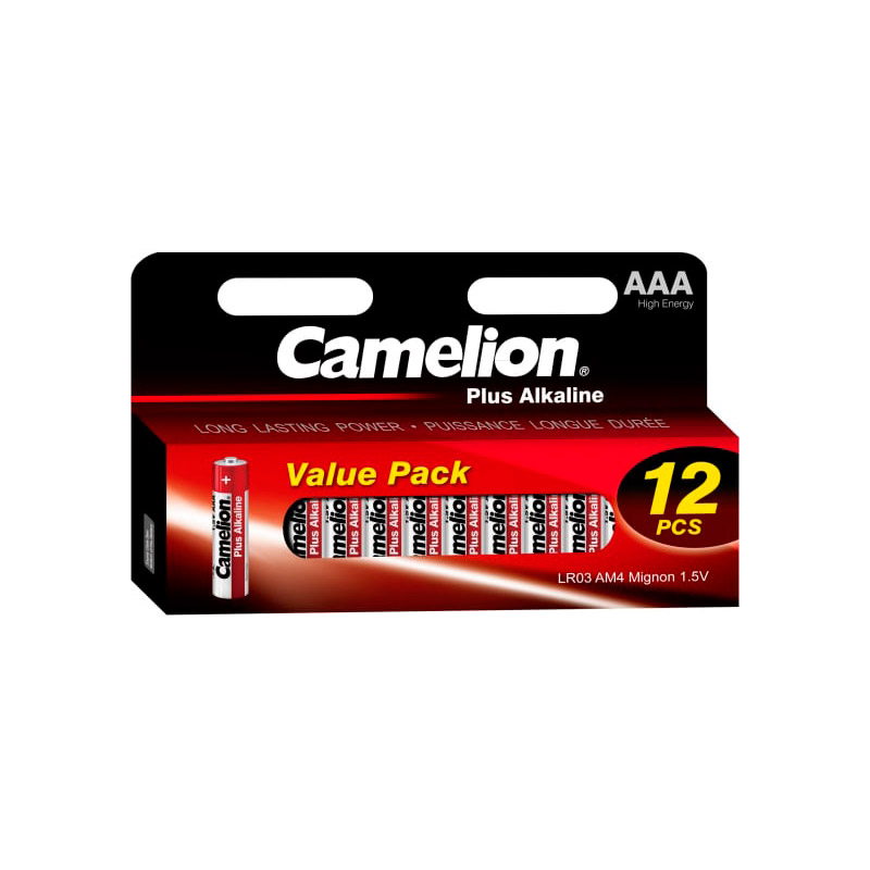 Батарейка ААА - Camelion Plus Alkaline LR03-HP12 (12 штук) батарейка алкалиновая camelion plus alkaline 4 2lr03 bp aa 6 шт