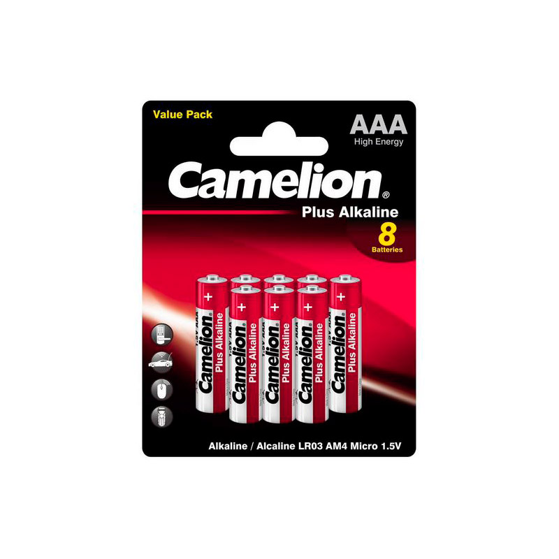 Батарейка ААА - Camelion Plus Alkaline LR03-BP5+3 (8 штук) батарейка aa camelion lr6 plus alkaline 4 2lr6 bp 4 2 штуки