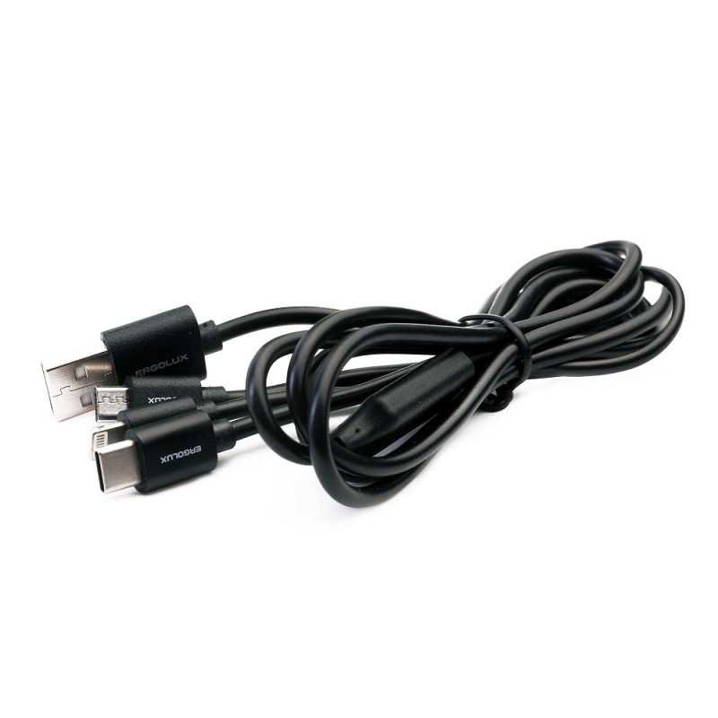 цена Аксессуар Ergolux USB - Micro-USB-Lightning-Type-C 3А 1.2m Black ELX-CDC05-C02