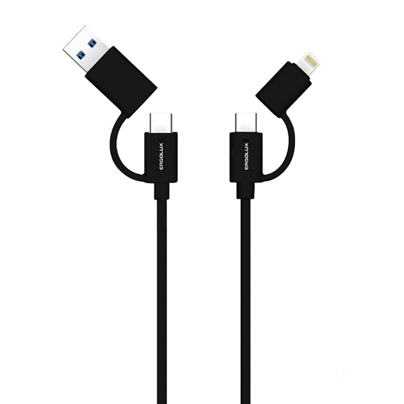 цена Аксессуар Ergolux USB - Type-C-Type-C-Lightning 5А 1.2m Black ELX-CDC07-C02