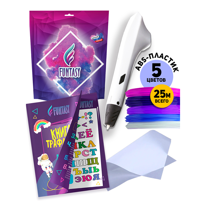 фото Аксессуар набор для творчества funtasy 3d-ручка simple + asb пластик 5 цветов + книжка с трафаретами set-simple-abs-5
