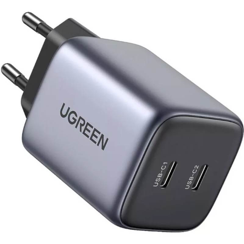 Зарядное устройство Ugreen CD294 Nexode Mini USB-C + USB-C 45W PD Grey 90573 сетевое зарядное устройство ugreen nexode mini usb c 30w pd gan fast charger eu серый 90666