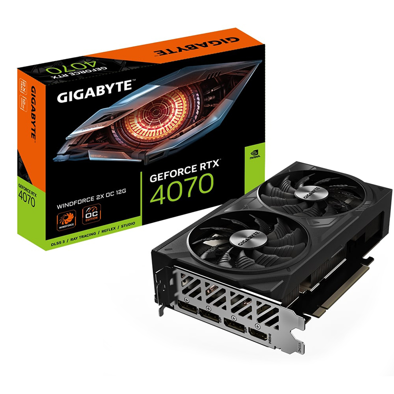 фото Видеокарта gigabyte nvidia geforce rtx 4070 windforce 2x oc 12g 2490mhz pci-e 4.0 12288mb 21000mhz 192-bit 3xdp hdmi gv-n4070wf2oc-12gd