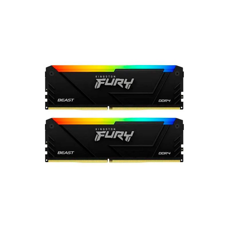Модуль памяти Kingston FURY Beast Black RGB DDR4 DIMM 3200MHz PC-25600 CL16 - 16Gb Kit (2x8Gb) KF432C16BB2AK2/16 оперативная память kingston ddr4 32gb 4x8gb 2666mhz fury renegade black kf426c13rbk4 32