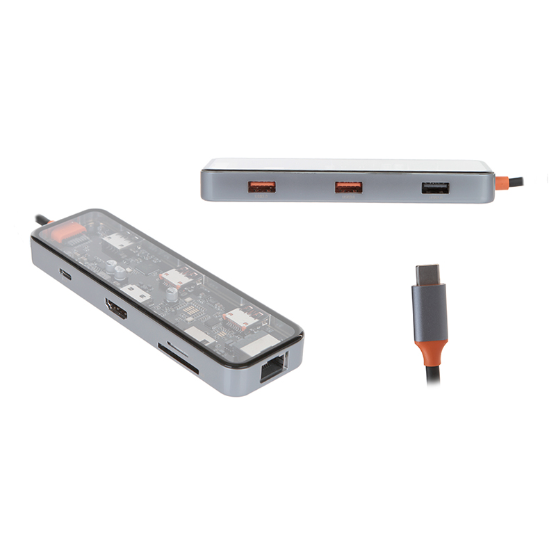  USB Wiwu Cyber 8-in-1 Type-C - 2xUSB 3.0/USB 2.0/SD/TF/HDMI/RJ45 Space Grey 6936686408431