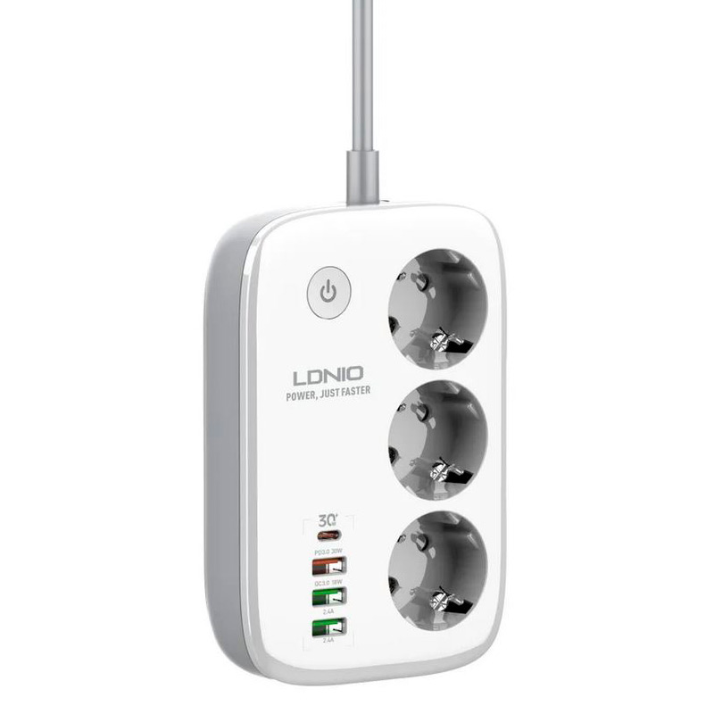 фото Сетевой фильтр ldnio sew3452 5 sockets 4 usb qc 3.0 pps pd 3.0 30w white ld_b4595