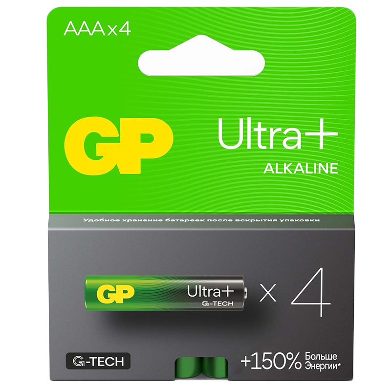 Батарейка AAA - GP Ultra Plus Alkaline 24А 24AUPA21-2CRSB4 40/320 (4 штуки) батарейка aa gp ultra alkaline 15а 15au cr4 ultra 40 160 4 штуки