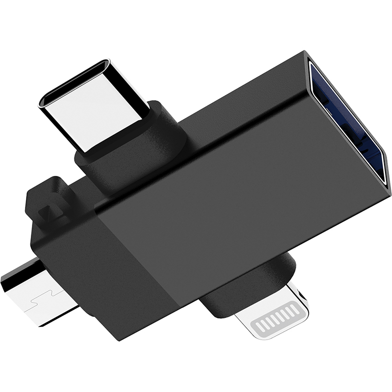 фото Аксессуар pero ad14 otg usb 3.0 - lightning + usb-c + microusb black prad14bl