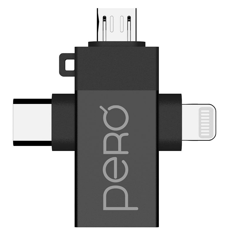 фото Аксессуар pero ad14 otg usb 3.0 - lightning + usb-c + microusb black prad14bl