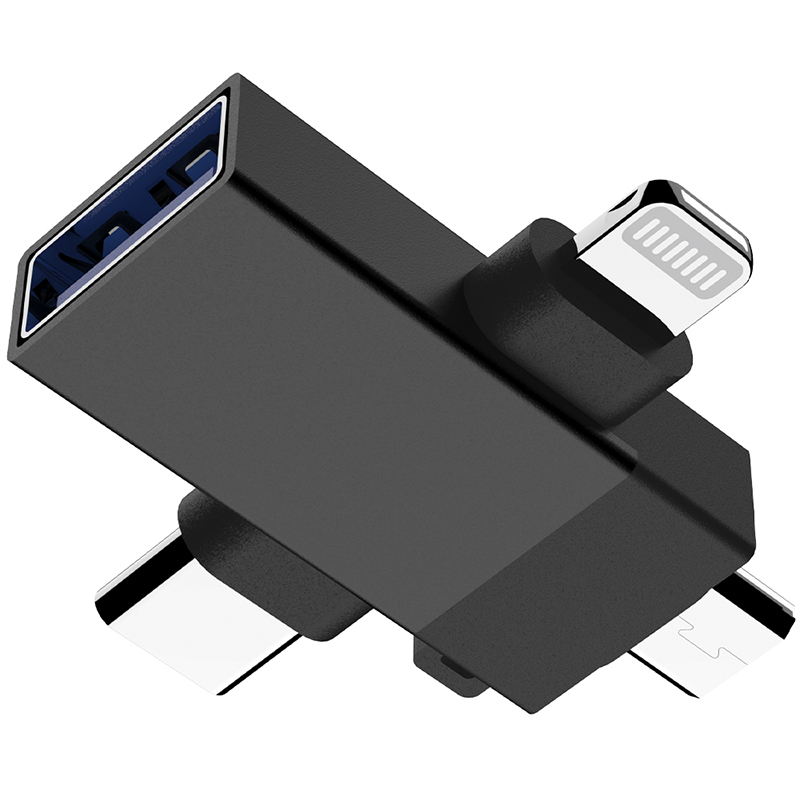 фото Аксессуар pero ad14 otg usb 3.0 - lightning + usb-c + microusb black prad14bl