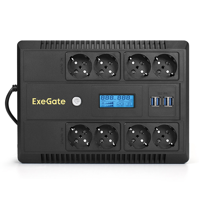 Источник бесперебойного питания ExeGate Neo Smart LHB-1000.LCD.AVR.8SH.CH.USB EX293858RUS