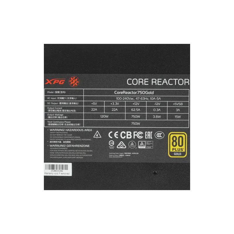 Блок питания A-Data XPG Core Reactor 750W 80 Plus Gold COREREACTOR750G-BKCEU