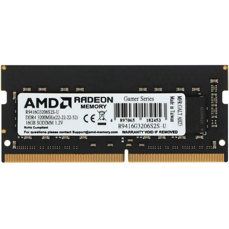 Модуль памяти AMD R9 RTL DDR4 SO-DIMM 3200MHz PC4-25600 CL22 - 16Gb R9416G3206S2S-U модуль памяти amd r9 rtl ddr4 so dimm 3200mhz pc4 25600 cl22 16gb r9416g3206s2s u