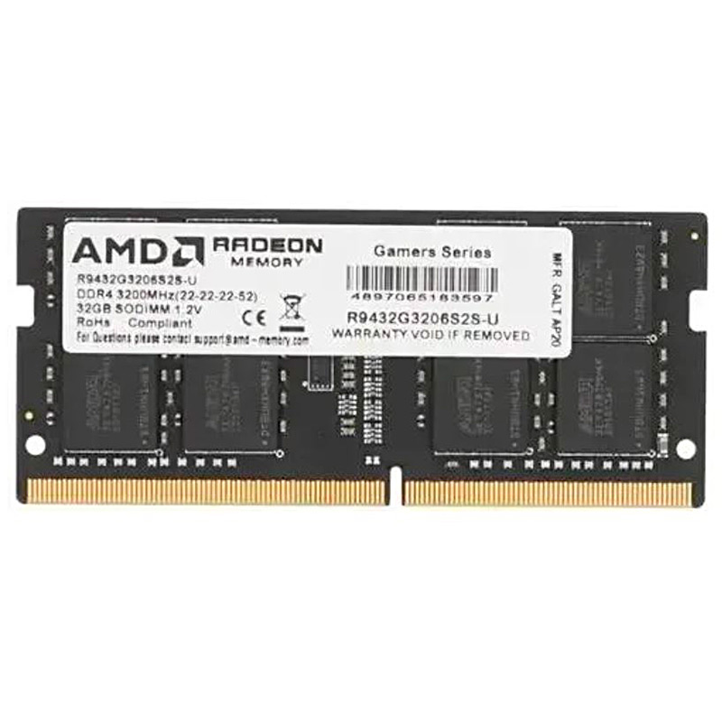 Модуль памяти AMD R9 RTL DDR4 SO-DIMM 3200MHz PC4-25600 CL22 - 32Gb R9432G3206S2S-U модуль памяти cbr ddr4 sodimm 3200mhz pc4 25600 cl22 8gb cd4 ss08g32m22 01