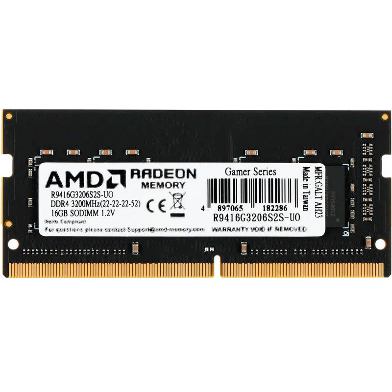 Модуль памяти AMD R9 OEM DDR4 SO-DIMM 3200MHz PC4-25600 CL22 - 16Gb R9416G3206S2S-UO micron 16gb ddr4 pc4 25600 mta18asf2g72pz 3g2j3