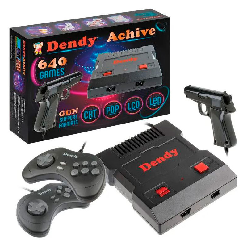 Игровая приставка Dendy Achive 640 игр + световой пистолет Black игровая консоль dendy achive 8bit серая 640 игр проводные геймпады rca