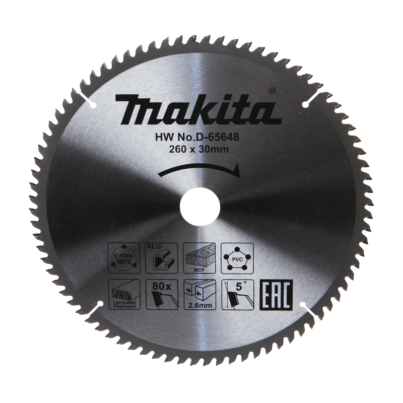

Диск Makita D-65648 пильный универсальный, 260x30mm 80 зубьев, D-65648