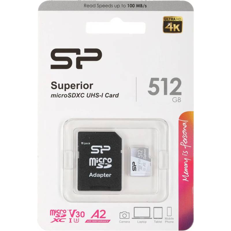   512Gb - Silicon Power Superior MicroSDXC Class 10 UHS-I U3 SP512GBSTXDA2V20SP   SD