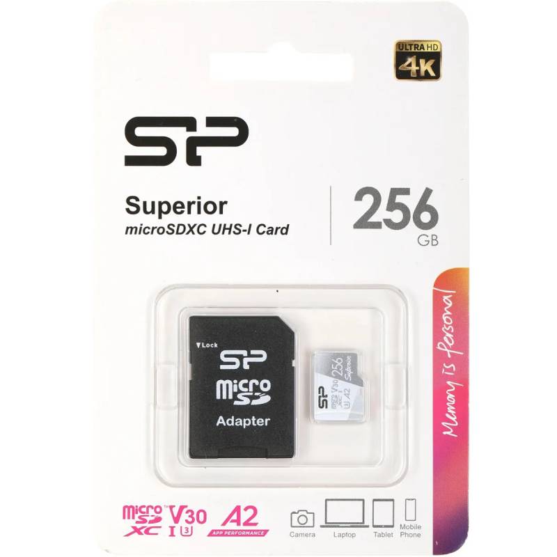 Карта памяти 256Gb - Silicon Power Superior MicroSDXC Class 10 UHS-I U3 SP256GBSTXDA2V20SP с адаптером SD карта памяти silicon power microsd hc 32 гб class 10 с адаптером