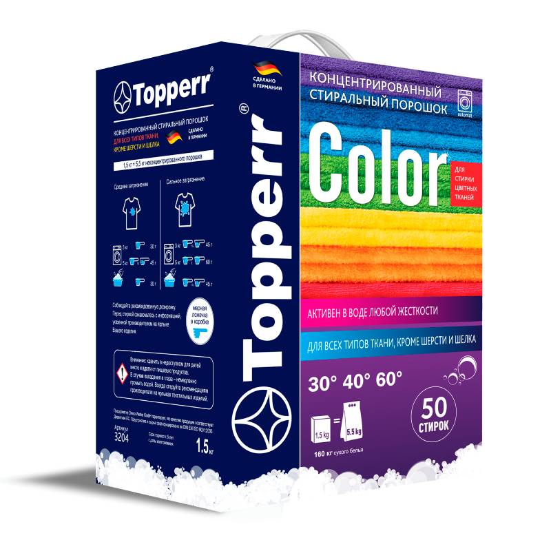 Средство Стиральный порошок для цветных тканей Topperr 1.5kg 3204 средство для стирки topperr 3204 color
