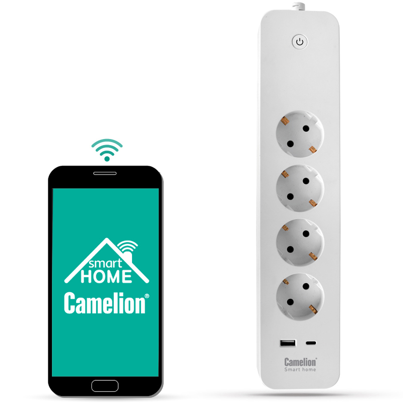 фото Сетевой фильтр camelion smart home 4 sockets 1.5m szd/sh/4х1.5/wifi 14800