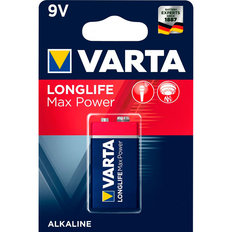Батарейка Крона - Varta Longlife Max Power 6LR61 Alkaline 9V (1 штука) 4722101401 батарейки varta longlife max power max tech крона 6lr61 bl1 alkaline 9v 4722 1 10 50