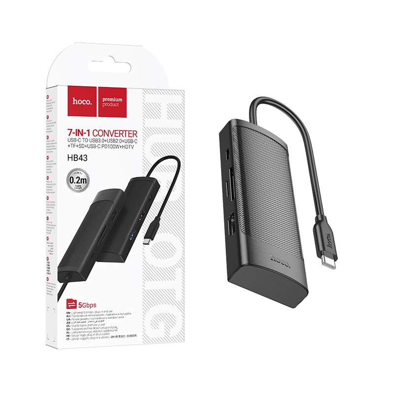

Хаб USB Hoco HB43 USB-C Easy 7-in-1 Black 6942007618991, HB43